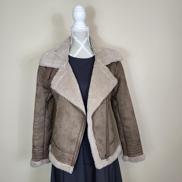 Zara Taupe Shearling Jacket - Picture 5 of 16